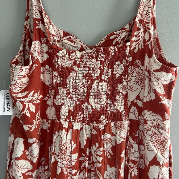 Old Navy Womens Dress Size 3X Floral Midi Linen Blend Sleeveless Cottage Prairie - Picture 5 of 8